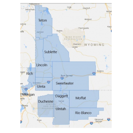 UTAH COUNTIES, Duchesne, Morgan, Uintah, Wasatch,
WYOMING COUNTIES, Lincoln, Sweetwater, Uinta